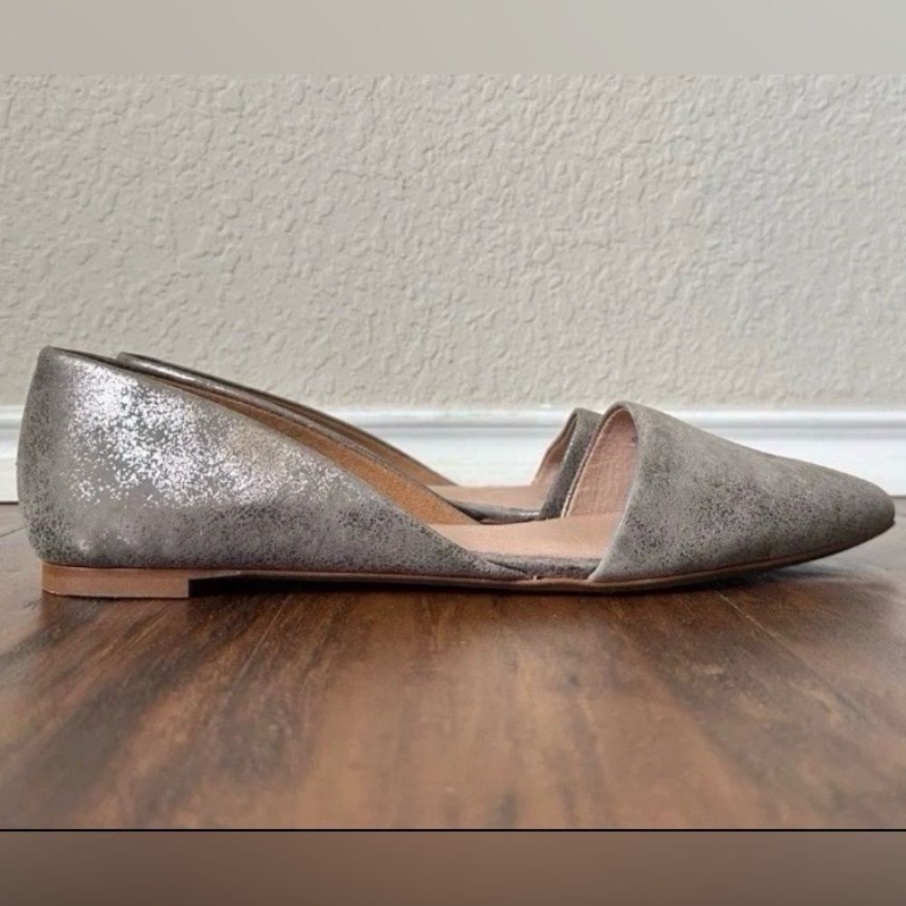 NEW Madewell Metallic Silver Leather D'Orsay Pointed Flats Shoes Size 6.5